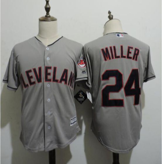 Men Cleveland Indians #24 MILLER Grey MLB Jerseys->->MLB Jersey